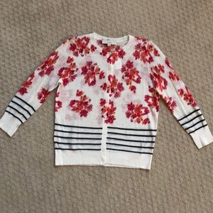 LOFT Floral Striped Cardigan Sweater Thin Knit NWT